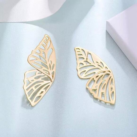 Gold Butterfly Wing Earrings - Picture 1 of 4